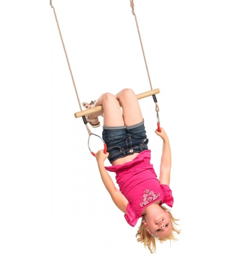 Wooden trapez bar with metal rings / Exercise trapeze