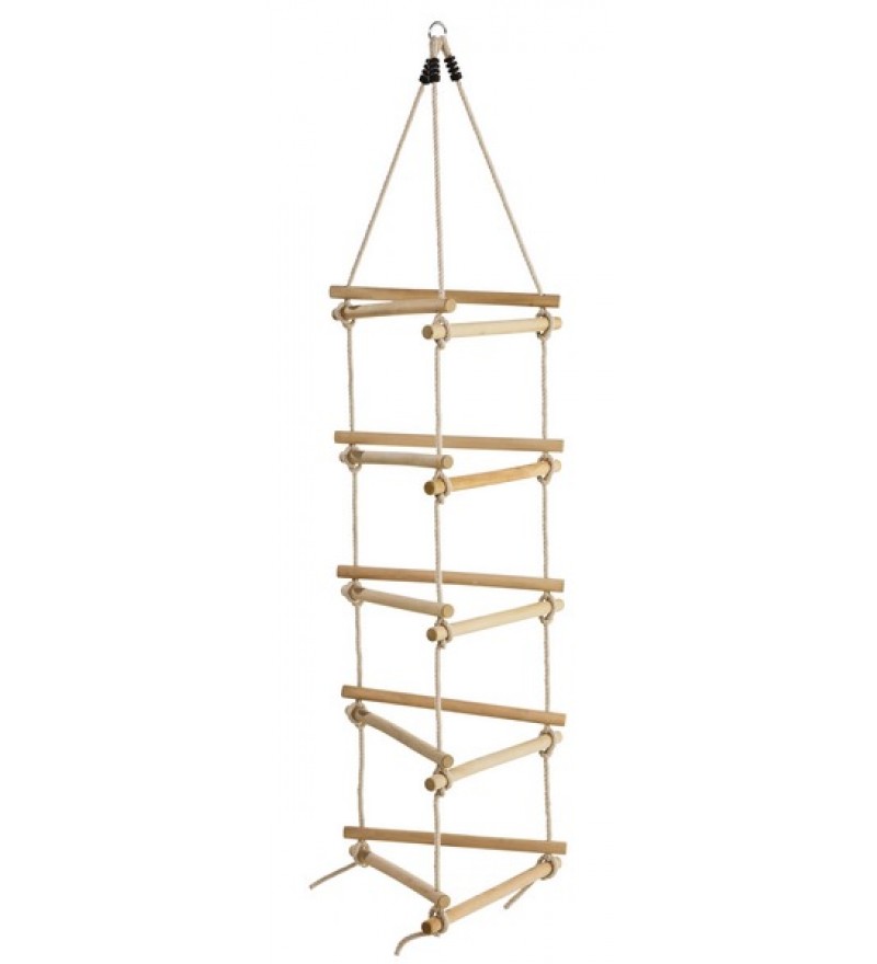 Three sided ladder rope with wooden rungs