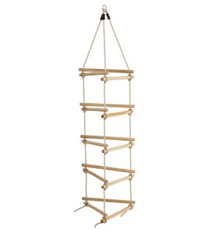 Three sided ladder rope with wooden rungs