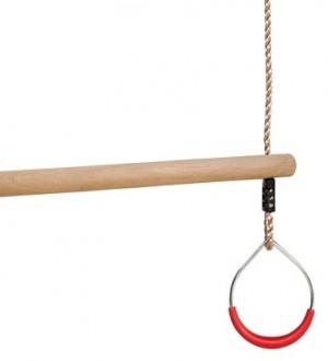 Wooden trapez bar with metal rings / Exercise trapeze